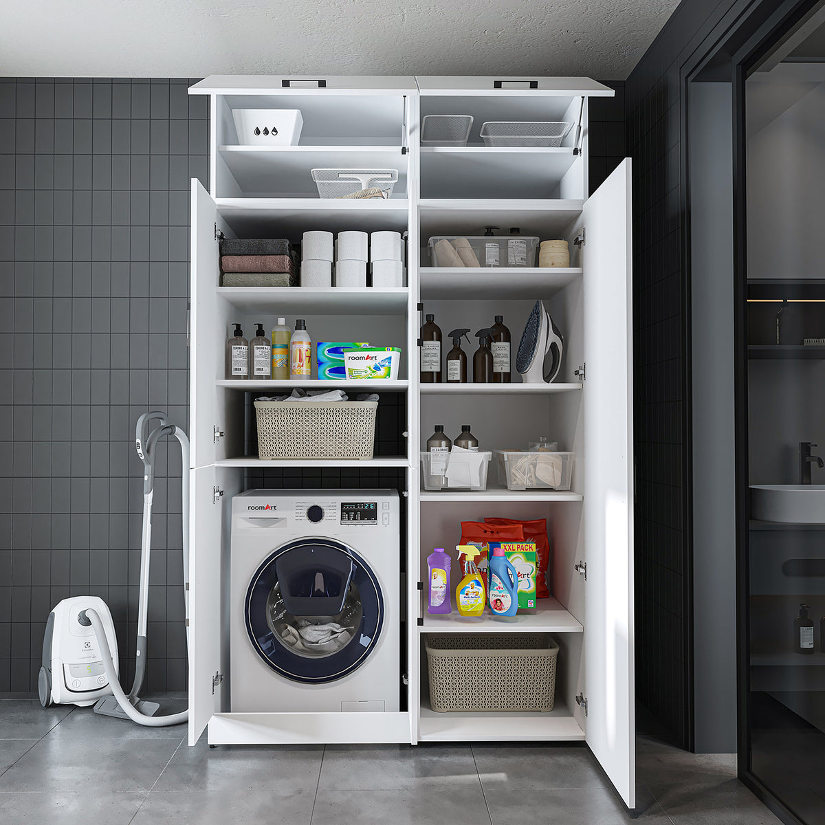 Roomart wasmachinekast DORA-II, 130 cm, voor wasmachine en droger, in 5 kleuren