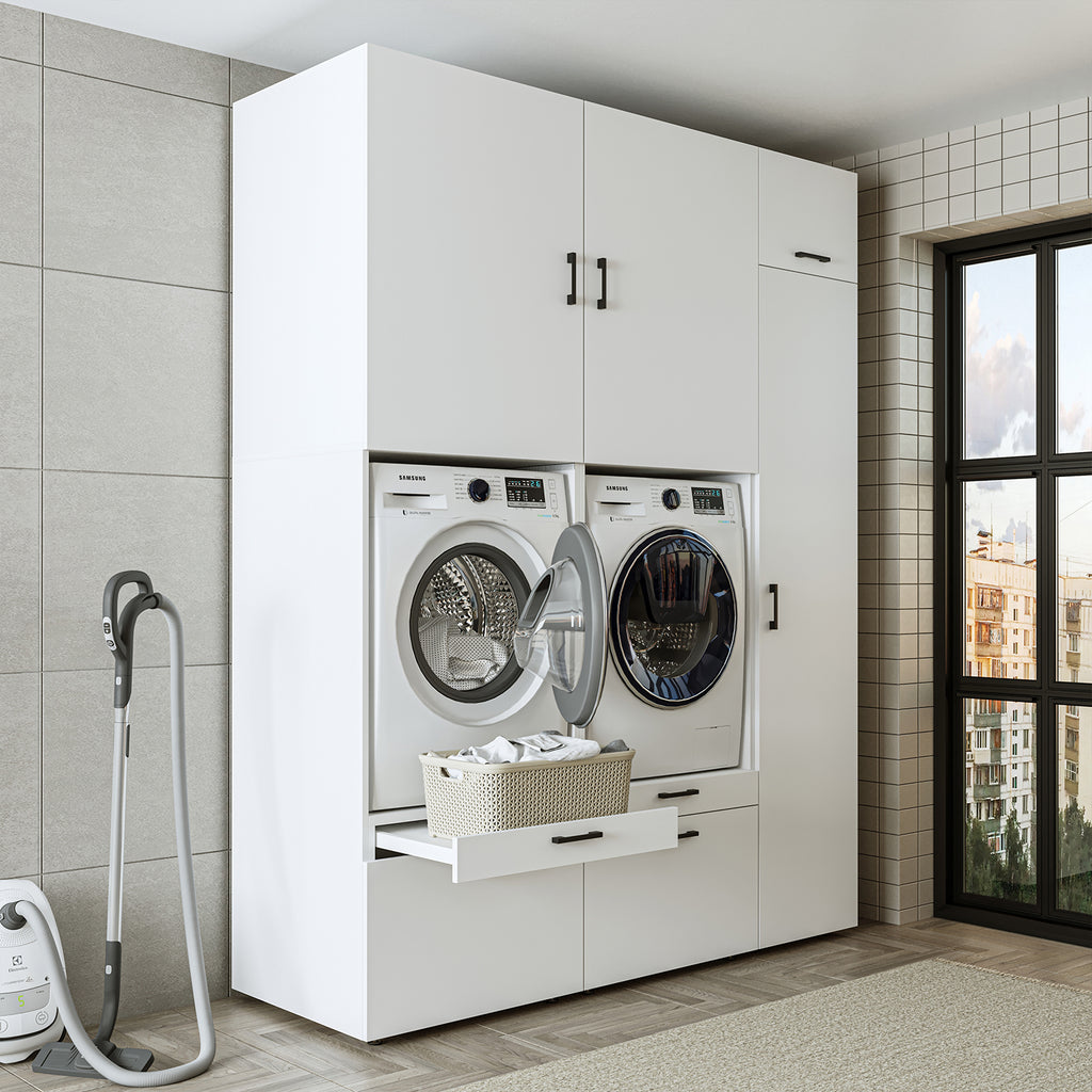 Roomart wasmachinekast SERIE 2, dubbele kast met uittrekplanken en hoge kast, in 3 kleuren