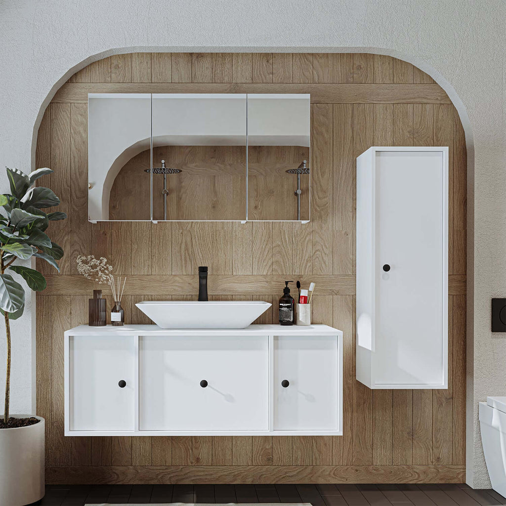 Roomart Badezimmermöbel Set GUSTO-ATL 120 cm 4 Teilig mit Keramik Waschbecken- badezimmerschrank, waschbecken, badezimmermöbel, badschrank, badezimmer, mit, unterschrank, badmöbel, set, waschtisch, möbe