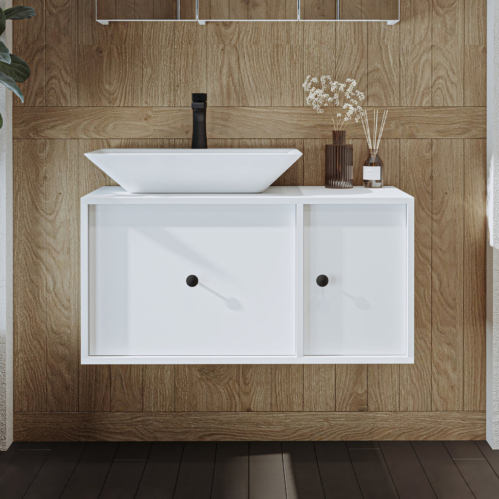 Roomart Badezimmermöbel GUSTO-ATL 90 cm – Keramik Waschbecken &/oder Unterschrank – Modernes Design – Varianten wählbar – Eiche oder Weiß - badezimmerschrank, waschbecken, badezimmermöbel, badschrank, badezimmer, mit, unterschrank, badmöbel, set, waschtis