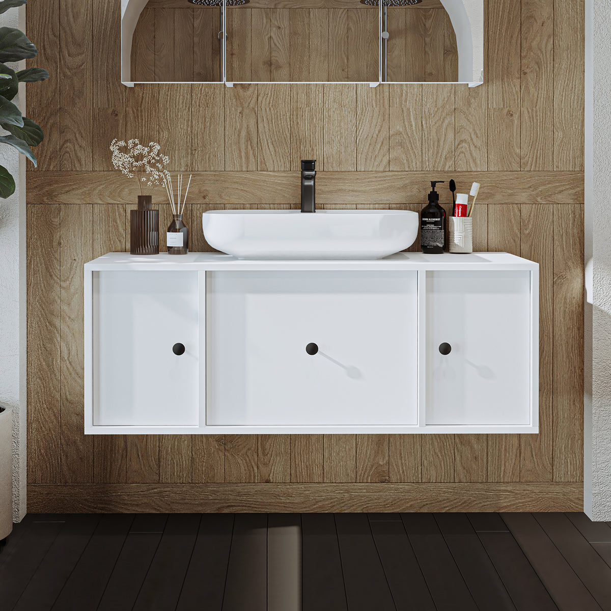 Roomart Badezimmermöbel GUSTO 120 cm – Keramik Waschbecken &/oder Unterschrank – Modernes Design – Varianten wählbar – Eiche oder Weiß badezimmerschrank, waschbecken, badezimmermöbel, badschrank, badezimmer, mit, unterschrank, badmöbel, set, waschtisch, m