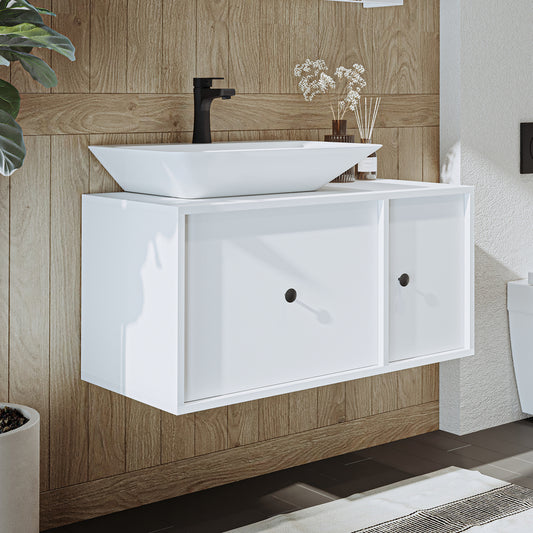 Roomart Badezimmermöbel GUSTO-ATL 90 cm – Keramik Waschbecken &/oder Unterschrank – Modernes Design – Varianten wählbar – Eiche oder Weiß - badezimmerschrank, waschbecken, badezimmermöbel, badschrank, badezimmer, mit, unterschrank, badmöbel, set, waschtis