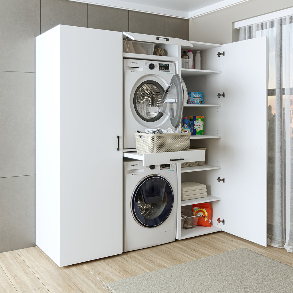 Roomart kastwand DUO-I, 187 cm, wasmachine en droger boven elkaar, in 3 kleuren