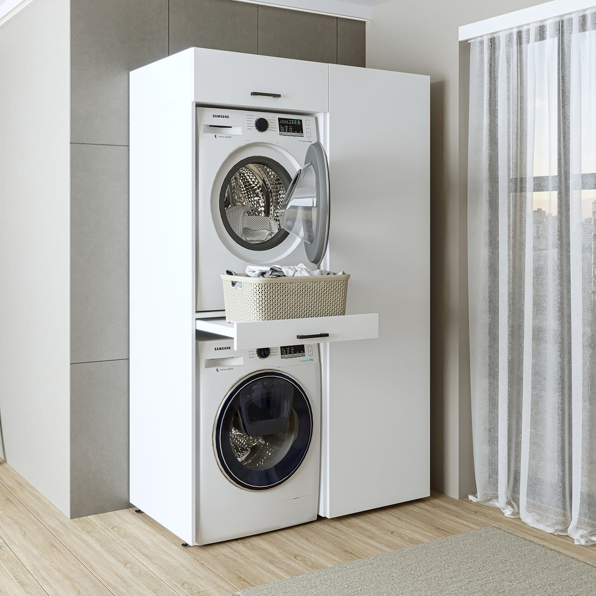 Roomart wasmachinekast DUO-I, 127 cm, ombouwkast voor wasmachine & droger, in 3 kleuren