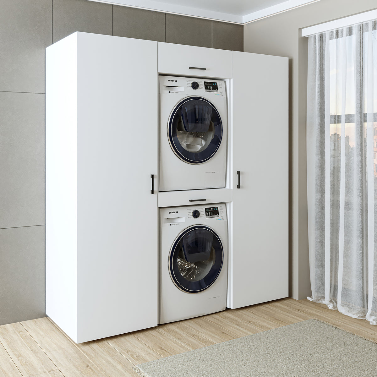 Roomart kastwand DUO-I, 187 cm, wasmachine en droger boven elkaar, in 3 kleuren