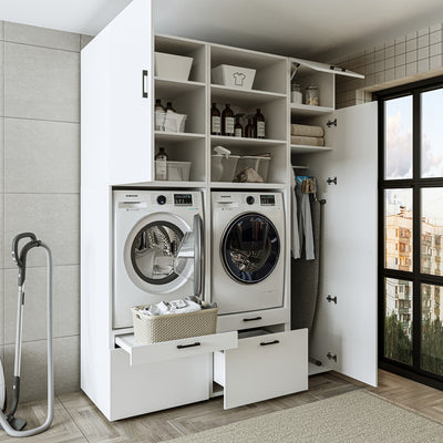 Roomart wasmachinekast SERIE 2, dubbele kast met uittrekplanken en hoge kast, in 3 kleuren