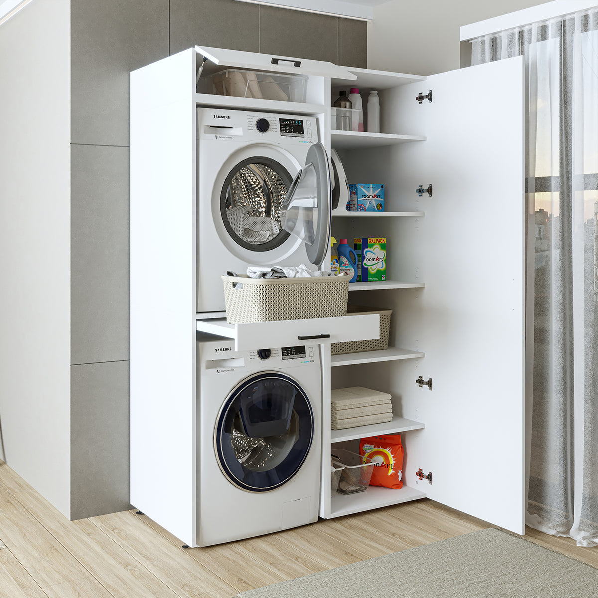 Roomart wasmachinekast DUO-I, 127 cm, ombouwkast voor wasmachine & droger, in 3 kleuren