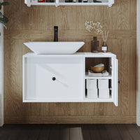 Roomart Badezimmermöbel GUSTO-ATL 90 cm – Keramik Waschbecken &/oder Unterschrank – Modernes Design – Varianten wählbar – Eiche oder Weiß - badezimmerschrank, waschbecken, badezimmermöbel, badschrank, badezimmer, mit, unterschrank, badmöbel, set, waschtis