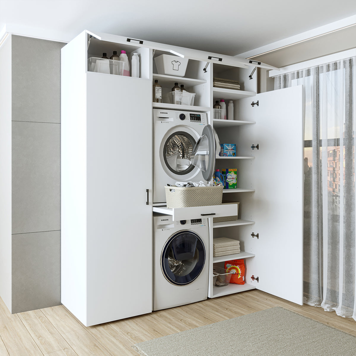 waschmaschinenschrank, waschmaschinenregal, waschturm, schrank, weiß, waschmaschinen, unterschrank, waschmaschine, trockner, haushaltsschrank, schränke, badschrank, hochschrank, badezimmer, waschmaschinenschränke, küche, überbauschrank, für, und, waschküche, möbel, regal