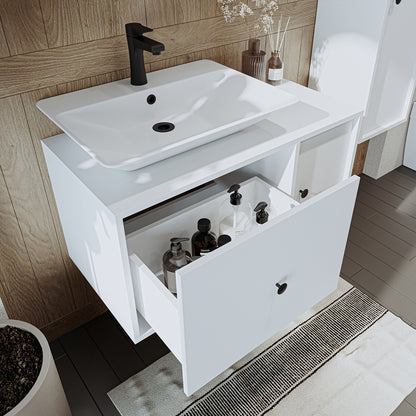 Roomart Badezimmermöbel GUSTO-ATL 90 cm – Keramik Waschbecken &/oder Unterschrank – Modernes Design – Varianten wählbar – Eiche oder Weiß - badezimmerschrank, waschbecken, badezimmermöbel, badschrank, badezimmer, mit, unterschrank, badmöbel, set, waschtis