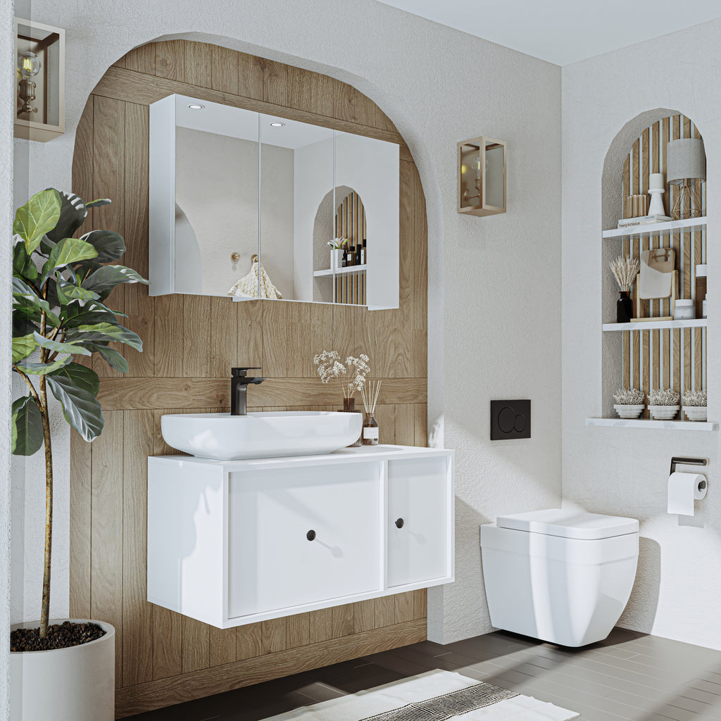 Roomart Badezimmerspiegelschrank "Gusto“ – 75/90/105 cm – in Weiß oder Eiche – moderner Badschrank mit Spiegel Roomart Badezimmerspiegelschrank "Gusto“ – 75/90/105 cm – in Weiß oder Eiche – moderner Badschrank mit Spiegel-  badezimmerspiegelschrank, mirro