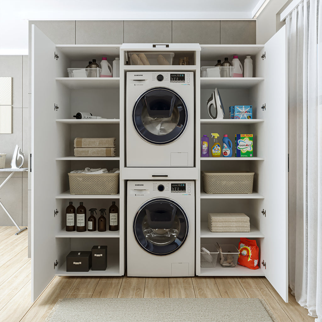Roomart kastwand DUO-I, 187 cm, wasmachine en droger boven elkaar, in 3 kleuren