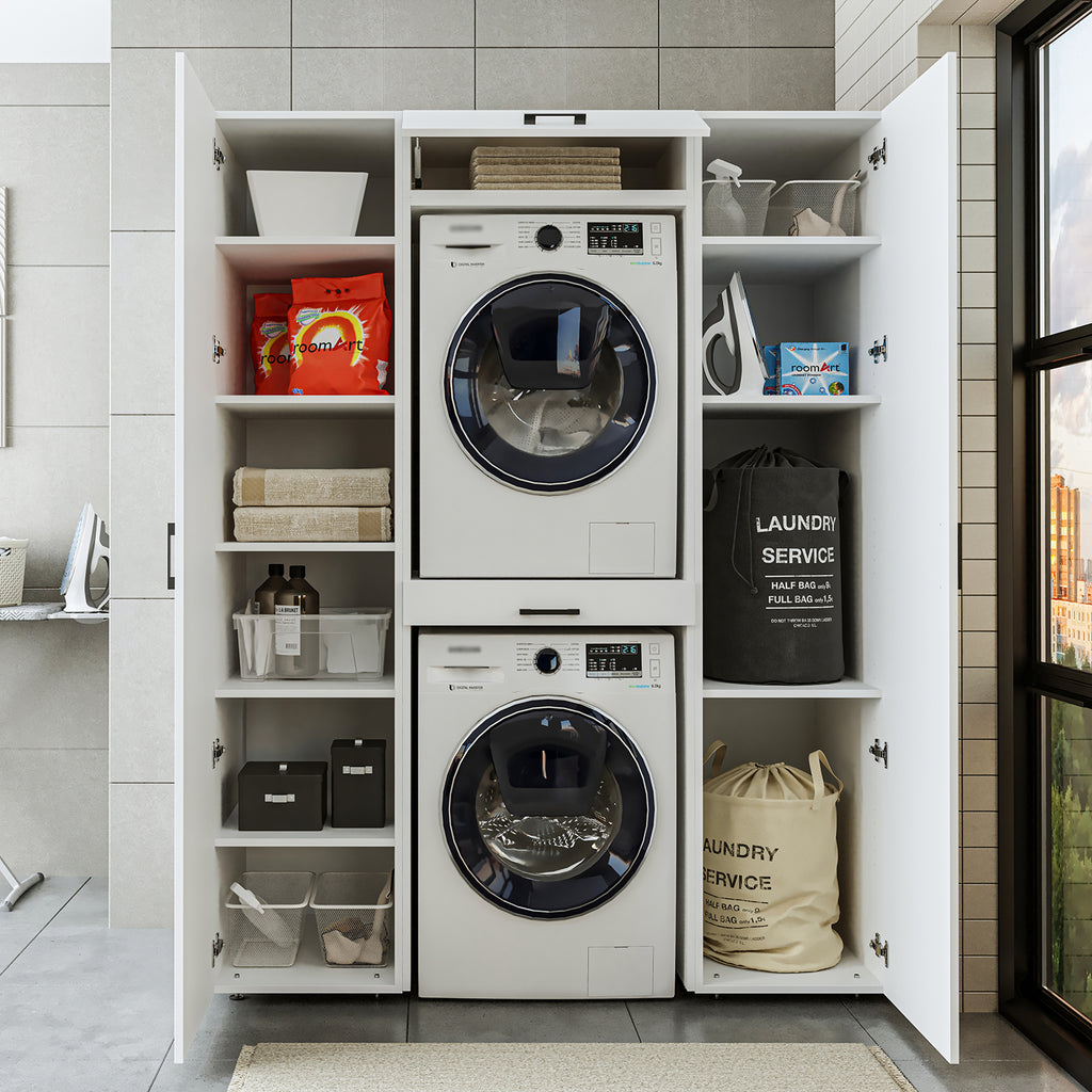 Roomart kastwand DUO-I, 157 cm, wasmachine en droger boven elkaar, in 3 kleuren