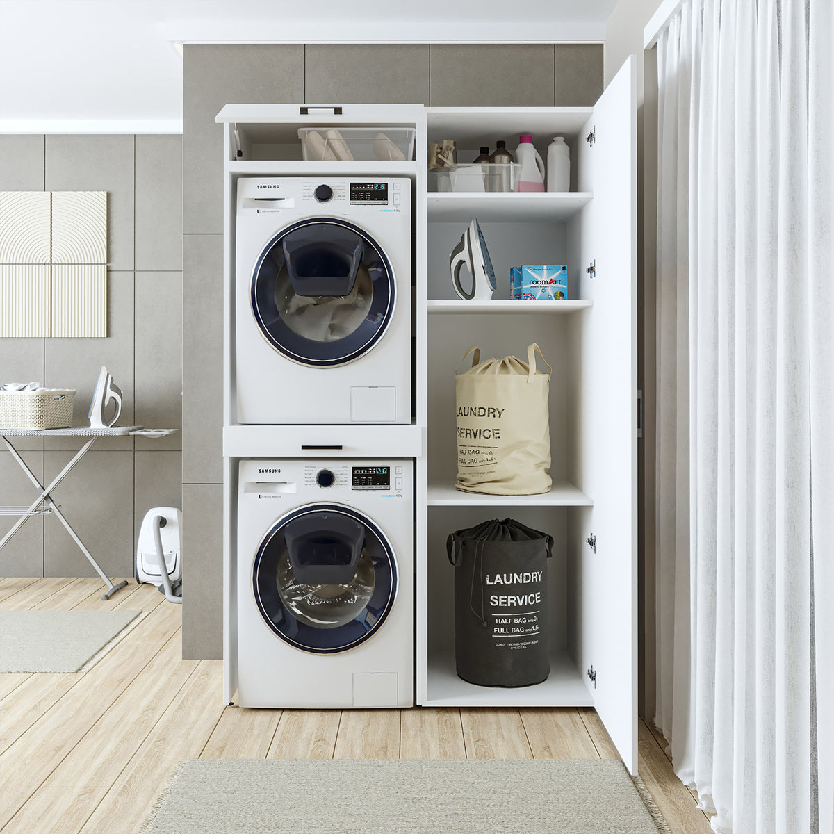 Roomart wasmachinekast DUO-I, 127 cm, ombouwkast voor wasmachine & droger, in 3 kleuren