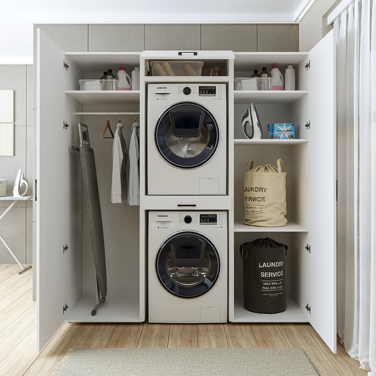 Roomart kastwand DUO-I, 187 cm, wasmachine en droger boven elkaar, in 3 kleuren