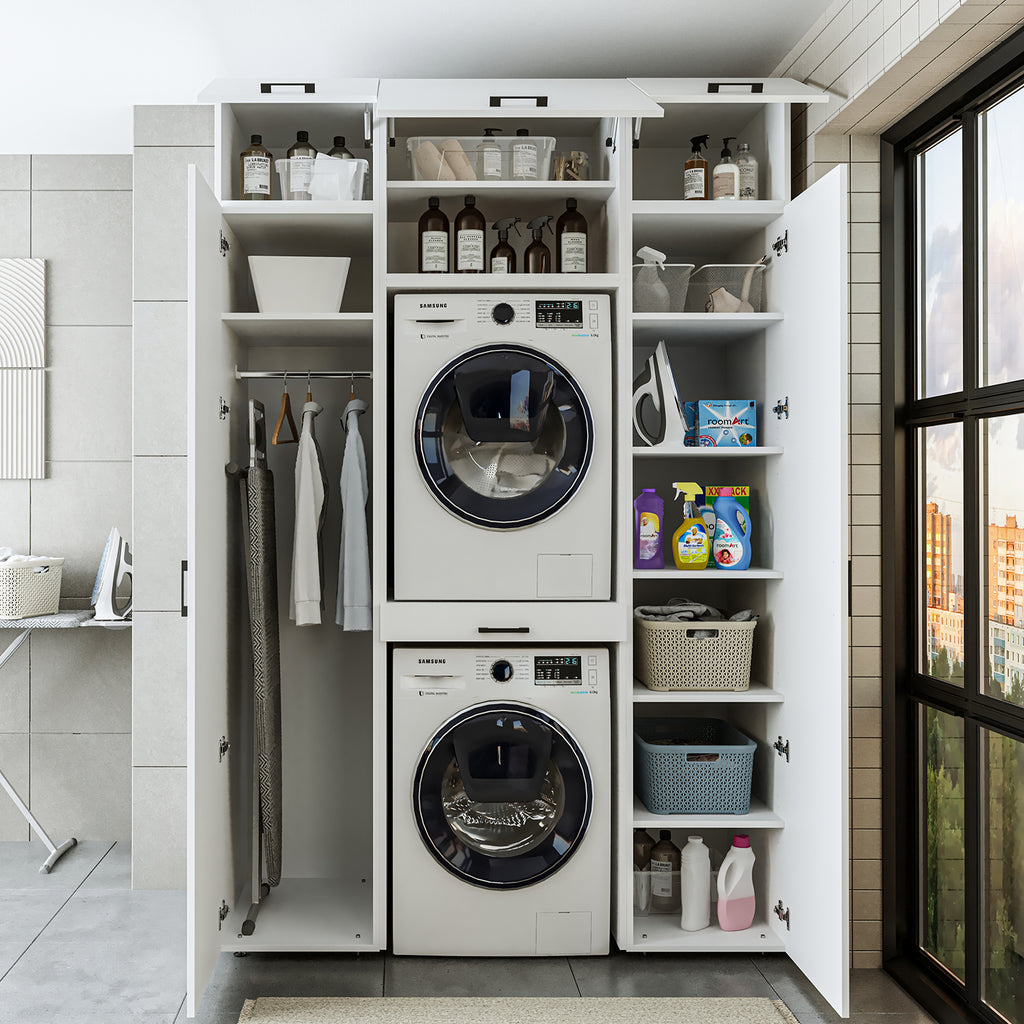 Roomart wasmachinekast 157 cm, voor 2 apparaten met 2 hoge kasten, in 3 kleuren