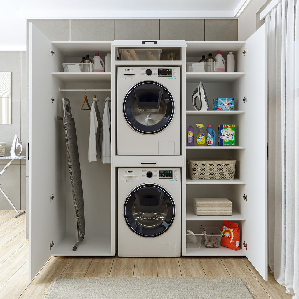 Roomart kastwand DUO-I, 187 cm, wasmachine en droger boven elkaar, in 3 kleuren