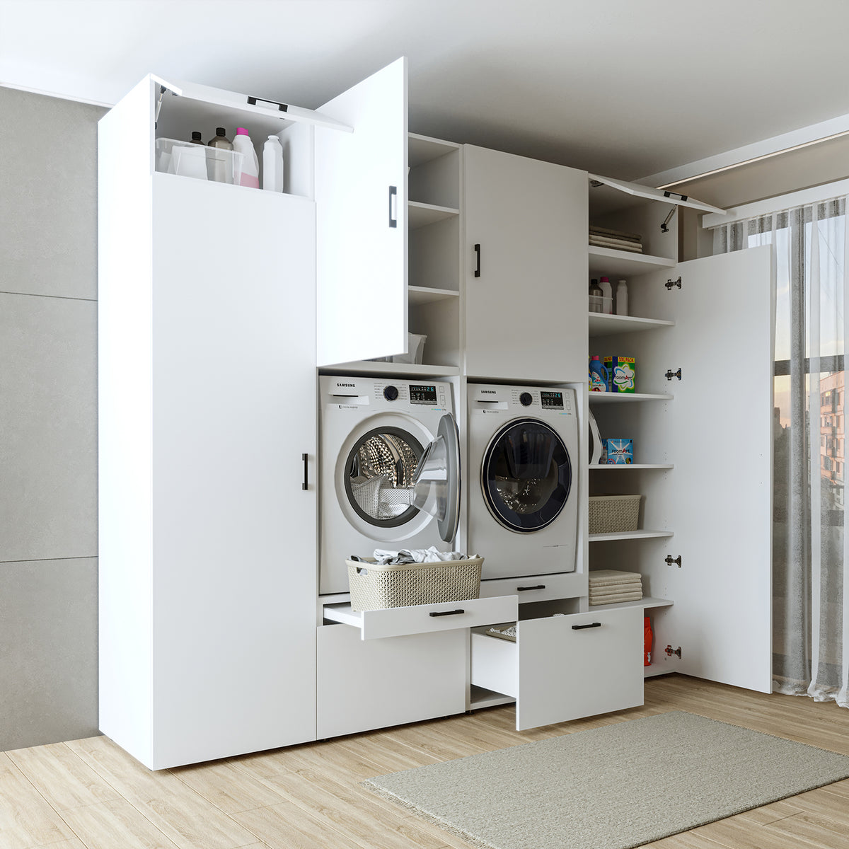 Roomart wasmachinekast SERIE 2 met 2 hoge kasten, 254 cm, in 3 kleuren