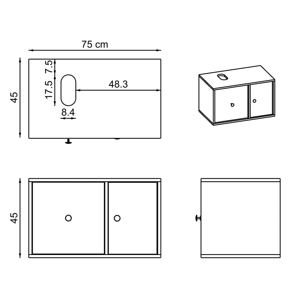 Roomart badkamermeubel GUSTO, 75 cm, met opzetwastafel, lade en deur, in 2 kleuren