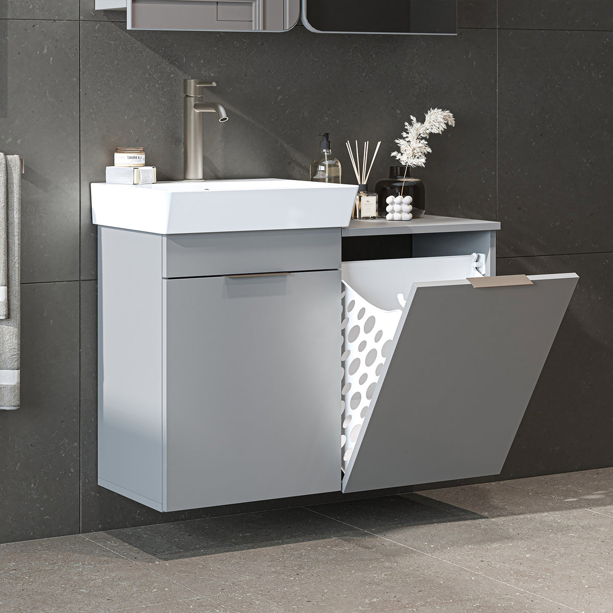Roomart wastafelonderkast LYCIA, 49 cm, met wastafel en wasmand, in 4 kleuren