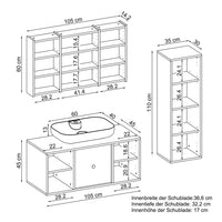 Roomart badmeubelset GUSTO 105 cm, 4-delig met keramische wastafel en spiegelkast in 2 kleuren
