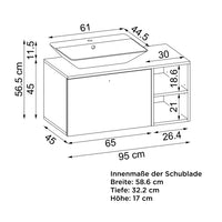 Roomart Badezimmermöbel LOTUS I - 95 cm – Keramik Waschbecken &/oder Unterschrank – Modernes Design – Varianten wählbar – Weiß-Eiche, Eiche oder Anthrazit-Eiche-badezimmerschrank, waschbecken, badezimmermöbel, badschrank, badezimmer, mit, unterschrank, ba