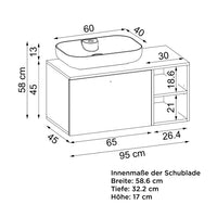 Roomart Badezimmermöbel LOTUS II- 95 cm – Keramik Waschbecken &/oder Unterschrank – Modernes Design – Varianten wählbar – Weiß-Eiche, Eiche oder Anthrazit-Eiche - badezimmerschrank, waschbecken, badezimmermöbel, badschrank, badezimmer, mit, unterschrank, 