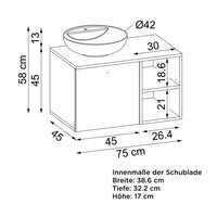 Roomart Badezimmermöbel LOTUS 75 cm – Keramik Waschbecken &/oder Unterschrank – Modernes Design – Varianten wählbar – Weiß-Eiche, Eiche oder Anthrazit-Eiche - badezimmerschrank, waschbecken, badezimmermöbel, badschrank, badezimmer, mit, unterschrank, badm