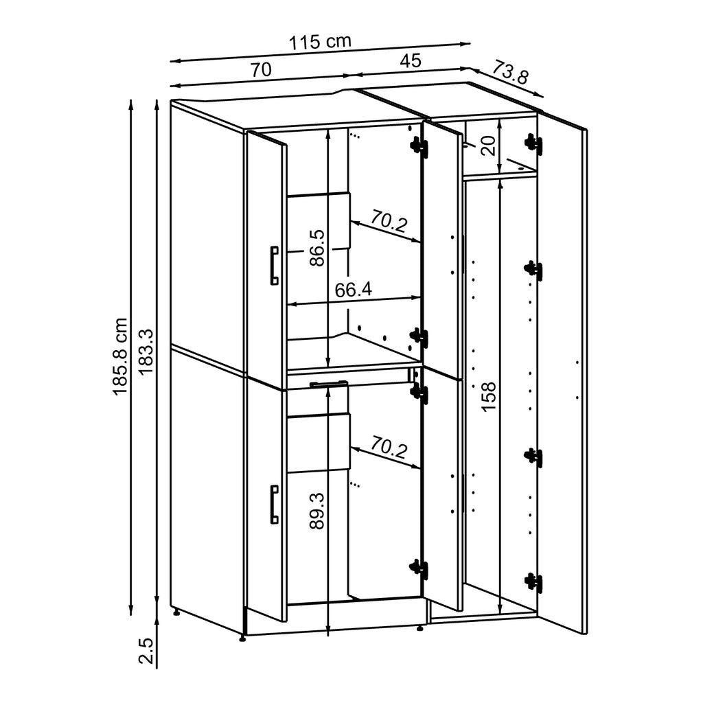 Roomart wasmachinekast DORA-I, 115 cm, voor wasmachine en droger met hoge kast, in 5 kleuren