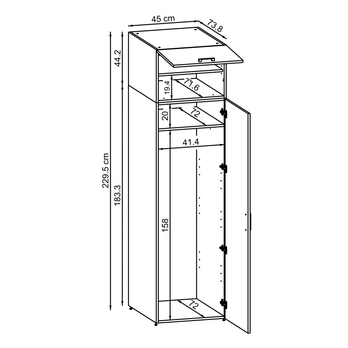 Roomart • DORA Hochschrank 45cm Breit • Weiß • Weiß Eiche • Eiche • Anthracit Eiche - waschmaschinenschrank, waschmaschinenregal, waschturm, schrank, weiß, waschmaschinen, unterschrank, waschmaschine, trockner, haushaltsschrank, schränke, badschrank, hoch