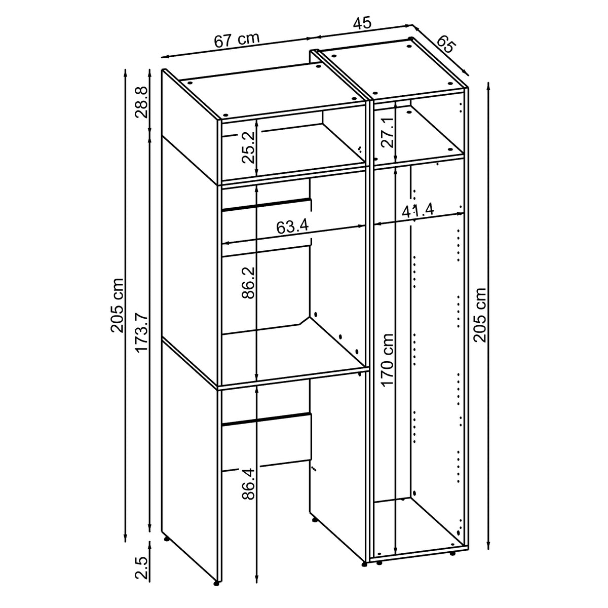 Roomart wasmachinekast DUO-I, 112 cm, voor 2 apparaten met hoge kast, in 2 kleuren