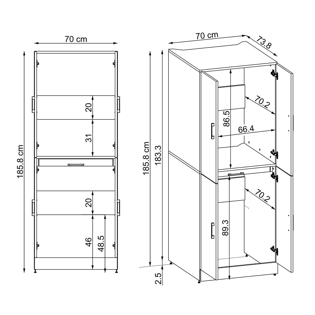 Roomart wasmachinekast DORA-I, 70 cm, voor wasmachine en droger met uitschuifbare plank, in 5 kleuren