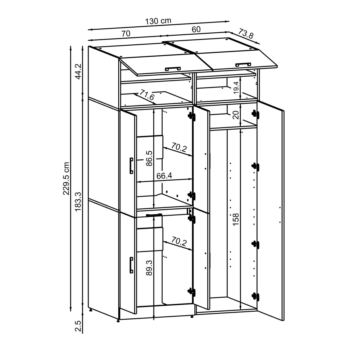 Roomart wasmachinekast DORA-I, 130 cm, met uittrekplank en hoge kast, 5 kleuren