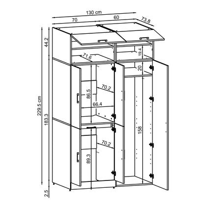Roomart wasmachinekast DORA-I, 130 cm, met uittrekplank en hoge kast, 5 kleuren