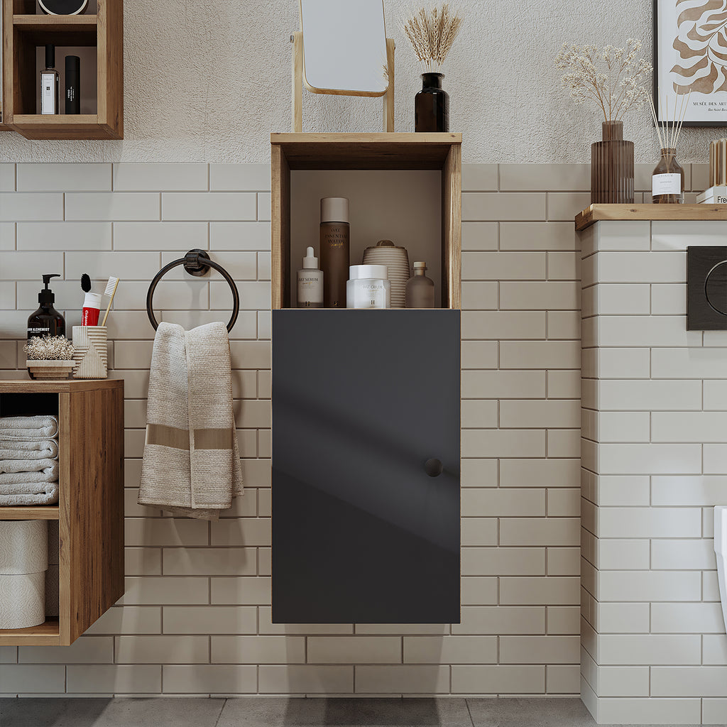 Roomart Seitenschrank „LOTUS“ – moderner Bad-Hängeschrank mit Softclose, 150 cm, 90 cm, 60 cm – in Anthrazit-Eiche, Eiche oder Weiß-Eiche -  Badmöbel - Hängeschrank, wand,  hochschrank, hochschrank weiß, 60 cm breit, küche, waschküche, wohnzimmer, schmal,