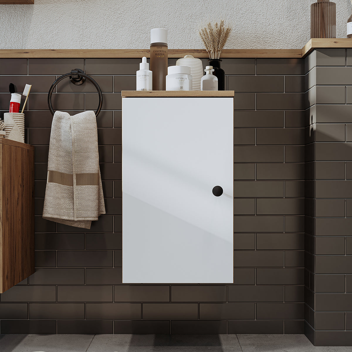 Roomart Seitenschrank „LOTUS“ – moderner Bad-Hängeschrank mit Softclose, 150 cm, 90 cm, 60 cm – in Anthrazit-Eiche, Eiche oder Weiß-Eiche -  Badmöbel - Hängeschrank, wand,  hochschrank, hochschrank weiß, 60 cm breit, küche, waschküche, wohnzimmer, schmal,