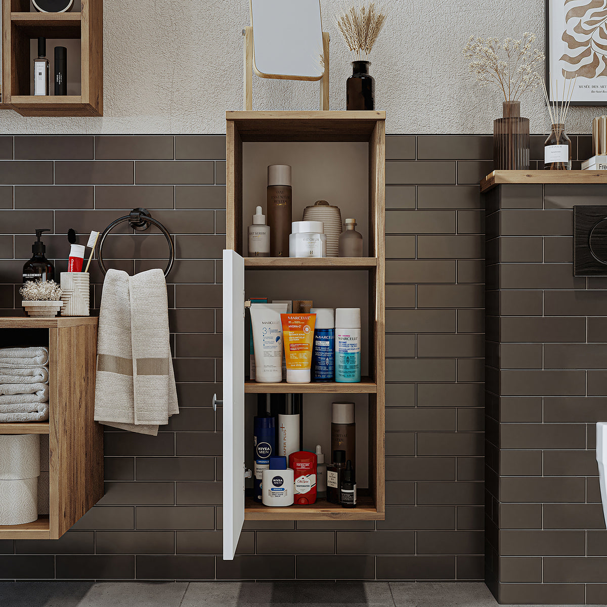 Roomart Seitenschrank „LOTUS“ – moderner Bad-Hängeschrank mit Softclose, 150 cm, 90 cm, 60 cm – in Anthrazit-Eiche, Eiche oder Weiß-Eiche -  Badmöbel - Hängeschrank, wand,  hochschrank, hochschrank weiß, 60 cm breit, küche, waschküche, wohnzimmer, schmal,