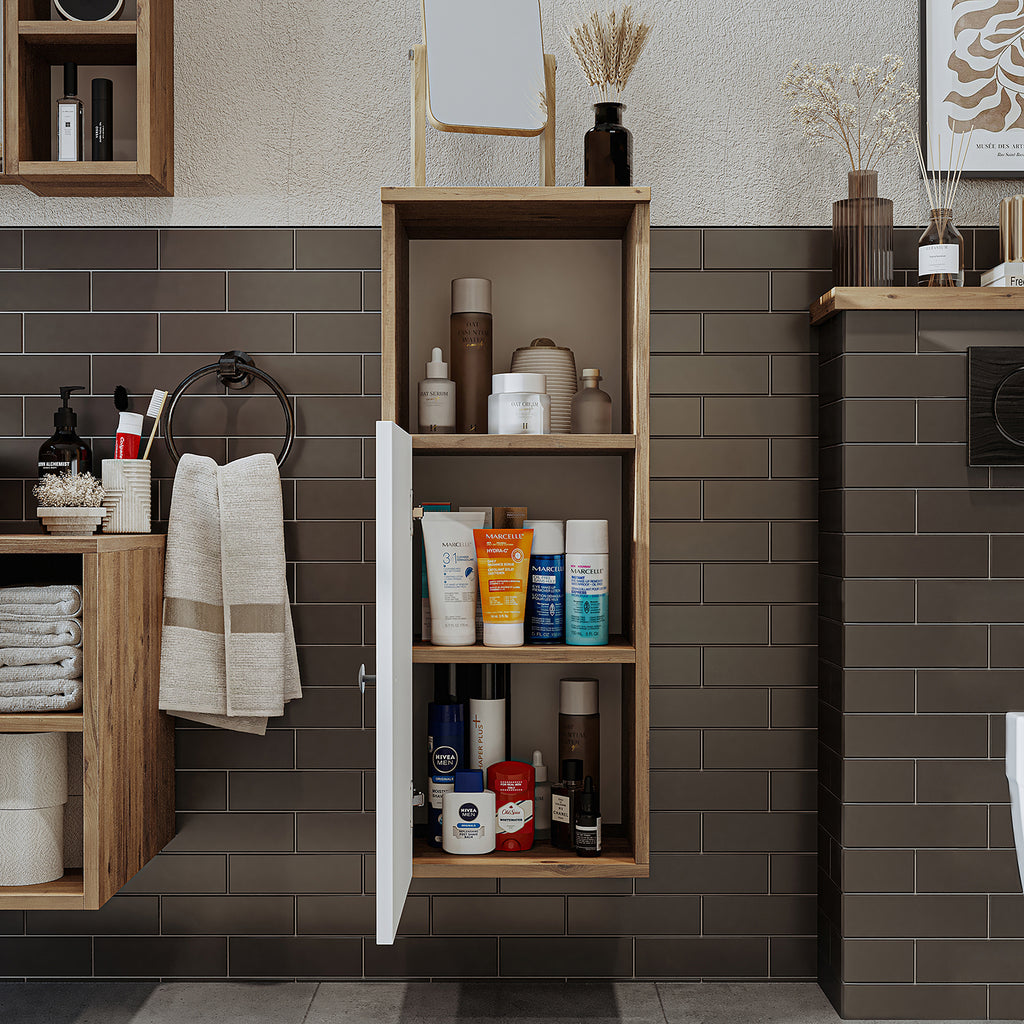 Roomart Seitenschrank „LOTUS“ – moderner Bad-Hängeschrank mit Softclose, 150 cm, 90 cm, 60 cm – in Anthrazit-Eiche, Eiche oder Weiß-Eiche -  Badmöbel - Hängeschrank, wand,  hochschrank, hochschrank weiß, 60 cm breit, küche, waschküche, wohnzimmer, schmal,