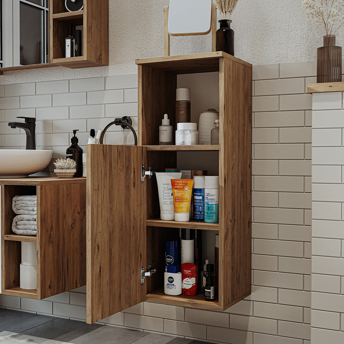 Roomart Seitenschrank „LOTUS“ – moderner Bad-Hängeschrank mit Softclose, 150 cm, 90 cm, 60 cm – in Anthrazit-Eiche, Eiche oder Weiß-Eiche -  Badmöbel - Hängeschrank, wand,  hochschrank, hochschrank weiß, 60 cm breit, küche, waschküche, wohnzimmer, schmal,