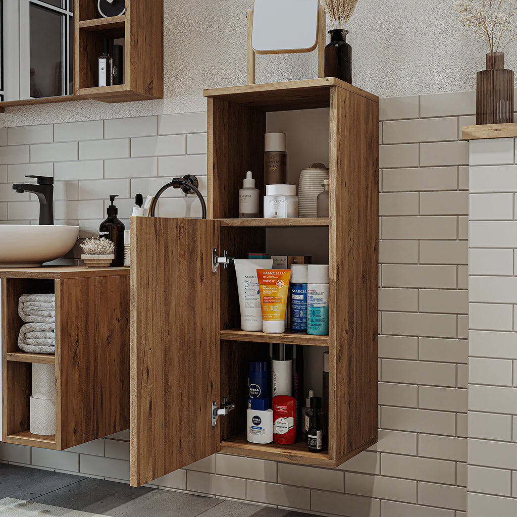 Roomart Seitenschrank „LOTUS“ – moderner Bad-Hängeschrank mit Softclose, 150 cm, 90 cm, 60 cm – in Anthrazit-Eiche, Eiche oder Weiß-Eiche -  Badmöbel - Hängeschrank, wand,  hochschrank, hochschrank weiß, 60 cm breit, küche, waschküche, wohnzimmer, schmal,