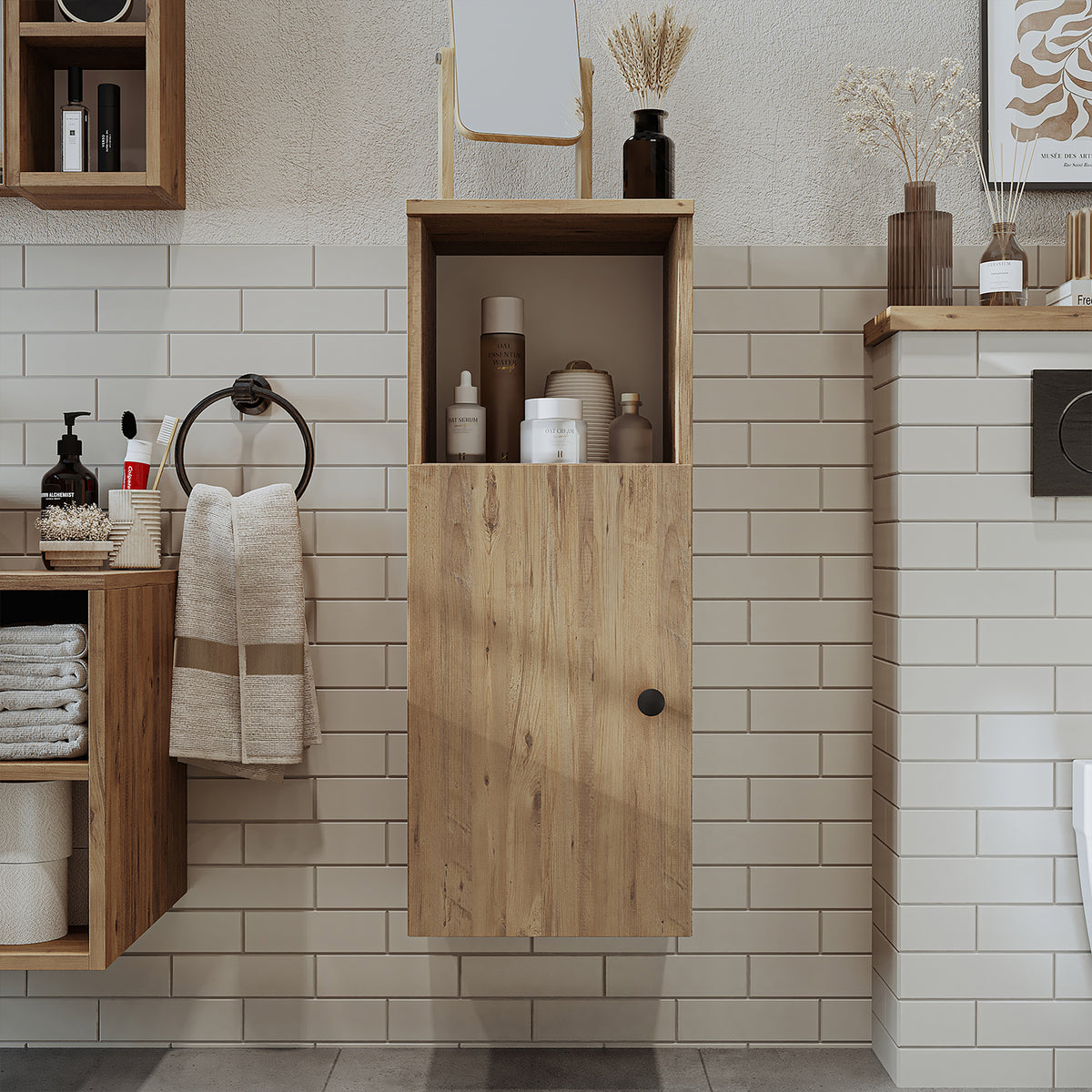 Roomart Seitenschrank „LOTUS“ – moderner Bad-Hängeschrank mit Softclose, 150 cm, 90 cm, 60 cm – in Anthrazit-Eiche, Eiche oder Weiß-Eiche -  Badmöbel - Hängeschrank, wand,  hochschrank, hochschrank weiß, 60 cm breit, küche, waschküche, wohnzimmer, schmal,