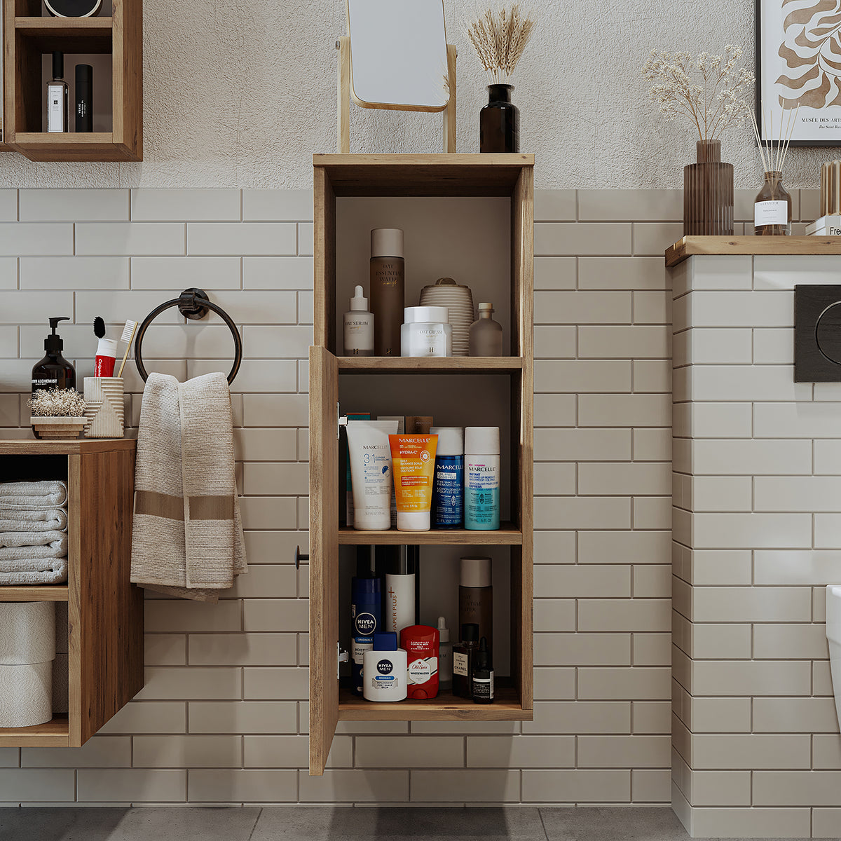 Roomart Seitenschrank „LOTUS“ – moderner Bad-Hängeschrank mit Softclose, 150 cm, 90 cm, 60 cm – in Anthrazit-Eiche, Eiche oder Weiß-Eiche -  Badmöbel - Hängeschrank, wand,  hochschrank, hochschrank weiß, 60 cm breit, küche, waschküche, wohnzimmer, schmal,