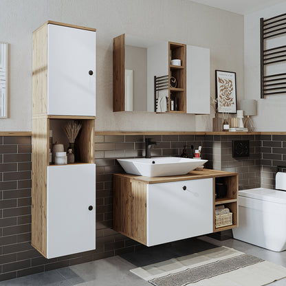 Roomart Badezimmermöbel Set LOTUS 95 cm 4 Teilig mit Keramik Waschbecken - badezimmerschrank, waschbecken, badezimmermöbel, badschrank, badezimmer, mit, unterschrank, badmöbel, set, waschtisch, möbel, badezimmermãbel, bad, badezimmerschränke, schmal, schm
