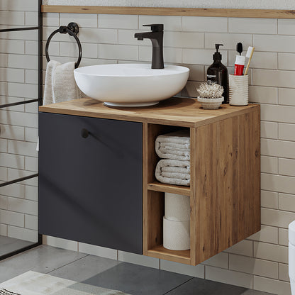 Roomart Badezimmermöbel LOTUS 65 cm – Keramik Waschbecken &/oder Unterschrank – Modernes Design – Varianten wählbar – Weiß-Eiche, Eiche oder Anthrazit-Eiche - badezimmerschrank, waschbecken, badezimmermöbel, badschrank, badezimmer, mit, unterschrank, badm