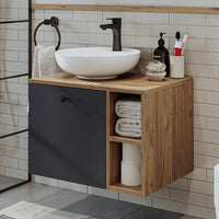 Roomart Badezimmermöbel LOTUS 65 cm – Keramik Waschbecken &/oder Unterschrank – Modernes Design – Varianten wählbar – Weiß-Eiche, Eiche oder Anthrazit-Eiche - badezimmerschrank, waschbecken, badezimmermöbel, badschrank, badezimmer, mit, unterschrank, badm