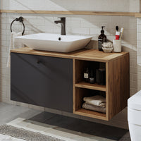 Roomart Badezimmermöbel LOTUS I - 95 cm – Keramik Waschbecken &/oder Unterschrank – Modernes Design – Varianten wählbar – Weiß-Eiche, Eiche oder Anthrazit-Eiche-badezimmerschrank, waschbecken, badezimmermöbel, badschrank, badezimmer, mit, unterschrank, ba