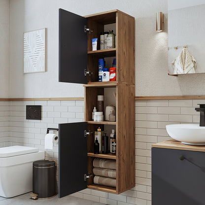 Roomart Seitenschrank „LOTUS“ – moderner Bad-Hängeschrank mit Softclose, 150 cm, 90 cm, 60 cm – in Anthrazit-Eiche, Eiche oder Weiß-Eiche -  Badmöbel - Hängeschrank, wand,  hochschrank, hochschrank weiß, 60 cm breit, küche, waschküche, wohnzimmer, schmal,