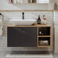 Roomart Badezimmermöbel LOTUS I - 95 cm – Keramik Waschbecken &/oder Unterschrank – Modernes Design – Varianten wählbar – Weiß-Eiche, Eiche oder Anthrazit-Eiche-badezimmerschrank, waschbecken, badezimmermöbel, badschrank, badezimmer, mit, unterschrank, ba