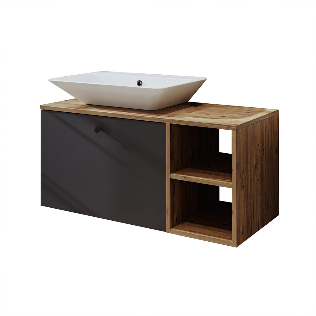 Roomart Badezimmermöbel LOTUS I - 95 cm – Keramik Waschbecken &/oder Unterschrank – Modernes Design – Varianten wählbar – Weiß-Eiche, Eiche oder Anthrazit-Eiche-badezimmerschrank, waschbecken, badezimmermöbel, badschrank, badezimmer, mit, unterschrank, ba