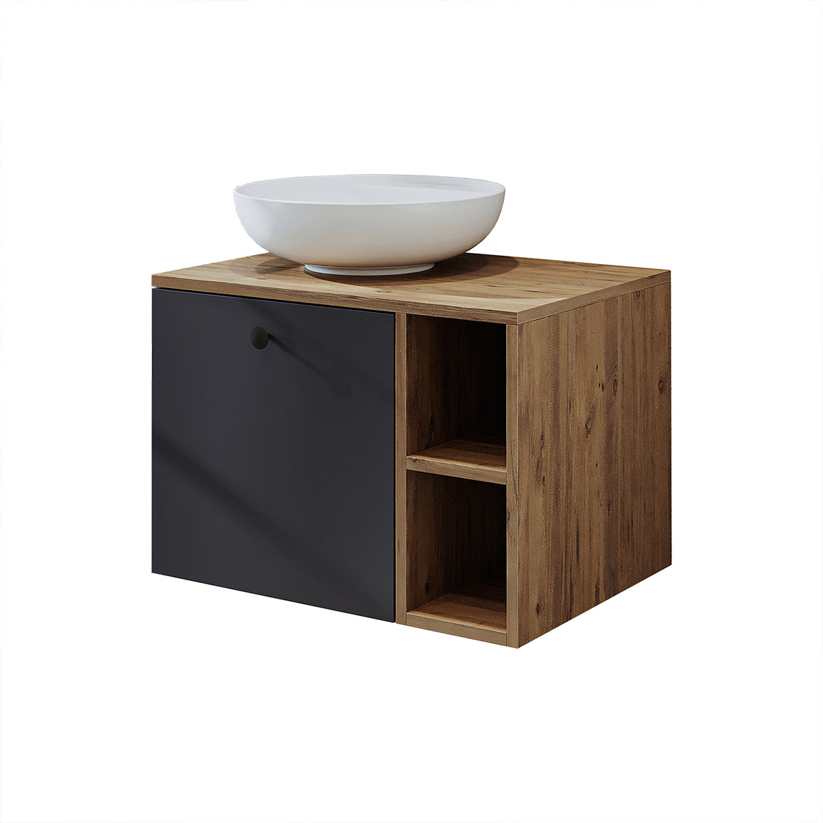 Roomart Badezimmermöbel LOTUS 65 cm – Keramik Waschbecken &/oder Unterschrank – Modernes Design – Varianten wählbar – Weiß-Eiche, Eiche oder Anthrazit-Eiche - badezimmerschrank, waschbecken, badezimmermöbel, badschrank, badezimmer, mit, unterschrank, badm